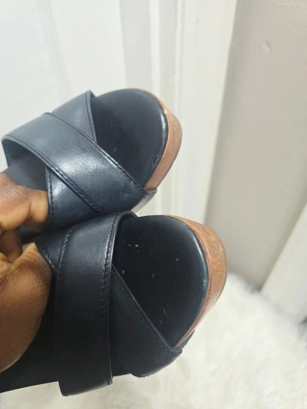 Tory Burch Almita Black Leather Ankle Strap Platform Wedge Sandals size 8.5M